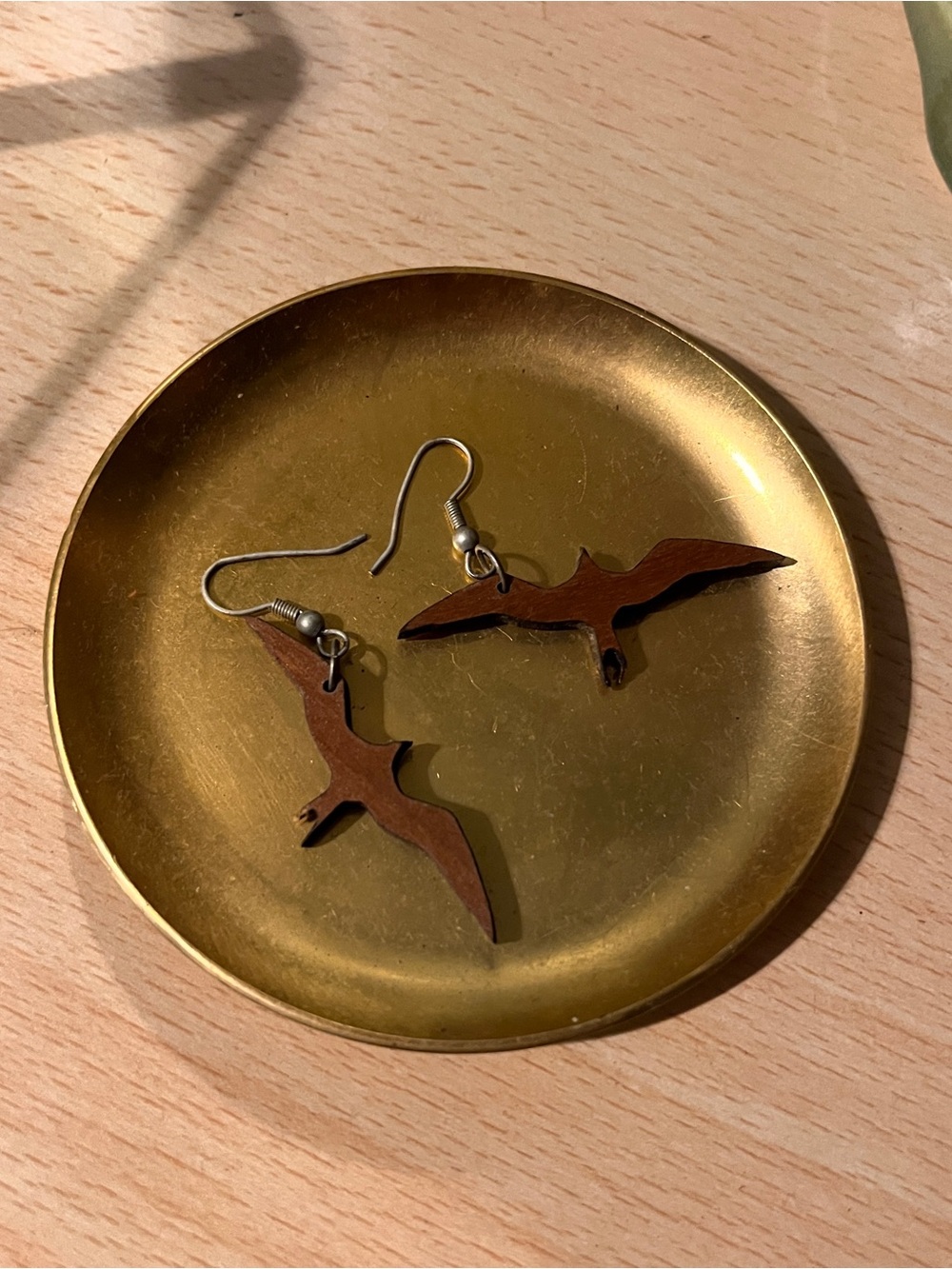 Handcrafted Brown Wood Iwa Bird Dangle Earrings - Unisex Hawaiian Wooden Jewelry